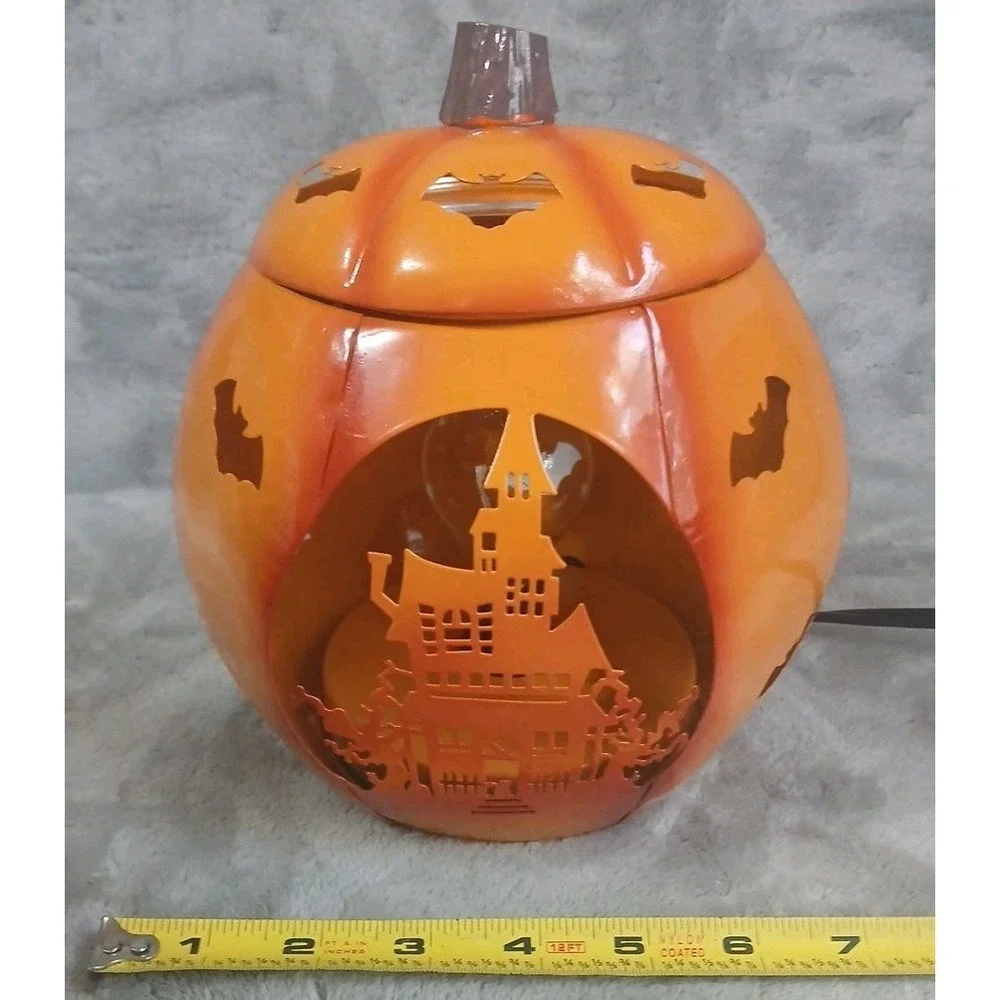 Scentsy‎ Pumpkin Warmer Carved Metal Haunted House Bats Halloween Paranormal
